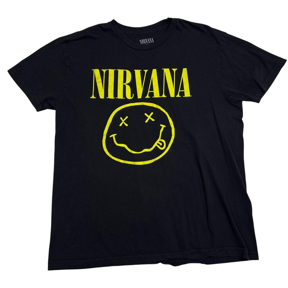 Nirvana Smiley Face Band T Shirt Mens L Black Grunge Rock 90s Alternative